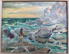Antique Original Oil Painting Signed Framed Impressionism Seascape Woman