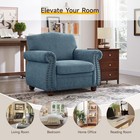 Teal Chenille Armchair Nailhead Trim Rolled Arm Springs Cushions Wood Legs