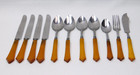  11 Pc Set Vtg Butterscotch Bakelite Catalin Handle Knives Fork Spoons Spreader