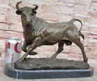Solid Bronze Sculpture Of A Bull Marble Base Abstract Art Deco Figurine Figure