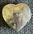 Vintage Sterling Silver 925 Heart Shaped Pill Box Hinged   Beautifully Etched