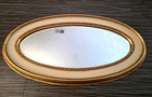 Antique Gorgeous Oval Ornate Hanging Wall Beveled Glass Mirror Wooden Frame 