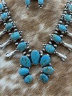 Navajo Handmade Sterling Silver Kingman Turquoise Squash Blossom Necklace 20   