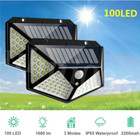 4pack 100led Solar Power Motion Sensor Wall Light Outdoor Garden Security Lamp