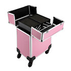 Pink Rolling Train Case Aluminum Trolley Professional Cosmetic Organizer Box New