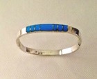 Vintage   925 Sterling Silver   Inlaid Turquoise   Hinged Bangle Bracelet 