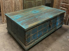 Vintage Trunk Rustic Blue Storage Coffee Table Blanket Storage Bench 52x34
