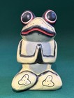 Vtg Balsa Wood Folk Art Meditating Frog Family Big Eye Zen Trio  Lot Of 3