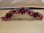 Rhinestone Red Flower Hair Comb Red Crystal Bridal Headpiece Prom Y2k