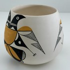 Acoma Pueblo S Chino Hand Painted Pottery Vase Birds Black White 7   