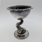 Vtg Silver Plate Fish Sea Serpent Salt Cellar Cobalt Blue Glass Whimsigoth