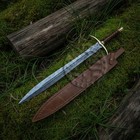 Damascus Steel Battle Ready Sword Full Tang With Leather Sheath-brass Sword-