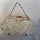 Chunn Paris Hand Made In France Beaded Floral Evening Bag Cream Gold Tone Mirror