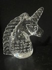 Hand Blown Art Glass Unicorn Figurine Head Clear Paperweight  Bubbles Vintage 