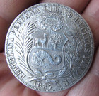 1887 Peru 1 Sol Large Silver Coin