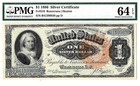 1886  1 Silver Certificate Fr  218 Pmg Choice Unc 64 Epq