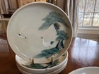 Set Of 8 Vintage Japanese Footed Plate Bowls Handpainted Crane And Pine Tree
