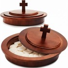 Elegant Wood Communion Bread Plate With Lid - Holy Wafer Tray For Church Service