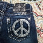 Miss Me Women s Dark Wash Signature Rise Bootcut  peace  Stretch Denim Jeans