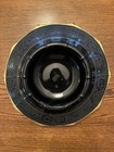 Black   Gold Octagon Art Glass 13 Inch Bowl  Rolled Edge  Etched Scroll Design
