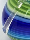 Cobalt Blue Aqua And Green Swirled Hand Blown Art Glass Vase Bow Ribbon Heavy