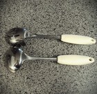 Rare Vintage Pyrex Stainless Steel White Handle Serving Ladle Spoon Pasta Set