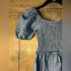 Trendy Denim Smocked Puff Sleeve Midi Dress Casual Summer Outfit D28