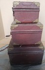3 Pc Vintage Decorative Suitcases Luggage Set Antique Trunk Storage Chest Wooden