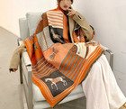 Oversized Orange Grey Horse Print Shawl Wrap Cashmere Feel Scarf Equestrian Chic