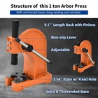 Arbor Press 1 Ton Lever Bench Mountable Bearings Cast Iron Manual Desktop