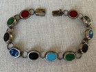 Vintage Mexico 925 Sterling Silver Multi Gemstone Bracelet Estate Jewelry