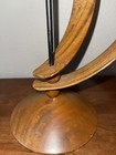 Mid Century Modern  Rotating Bent Teak And Black Metal Candlesticks Vintage Mcm
