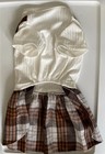 Dog Pet Fall Autumn Costume Dress Size M Plaid Skirt Bow Ribbed Top Suspenders