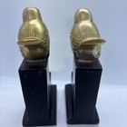 Vintage Art Deco Brass Birds Figurines Perched On Black Marble Bookends