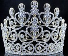 Sensational Clear Crystal Rhinestone Lg Tiara Crown Bridal Prom T11883g Gold