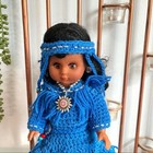 Vintage Native American Doll Handmade Crocheted Blue Dress Beaded Collectible