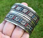Pair Adjustable Vintage Turkmen Cuff Bracelet Ethnic Kuchi Silver Tribal Vintage