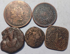 Vintage India Ips - Chola  Kushan  Gwalior  Hyderabad - 5 Rare Old Coins Lot