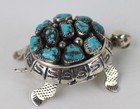One Navajo Jim Yazz Sterling Turquoise Turtle Brooch Pendant Pill Box Combo 2 
