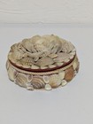 Vintage Seashell Round Trinket Box Red Lined Sailors Valentine