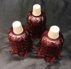 Lot 3 Vintage Cadmium Ruby Red Glass Peg Candle Votive Cup Blacklight Glow Tulip