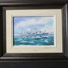 Old Original Oil Painting Panel Seascape Ocean Navy Ship Boat Framed Signed