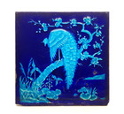 Victorian Minton Hollins Blue Glaze Moulded Majolica 8  Tile Peacock C1880 Ae2