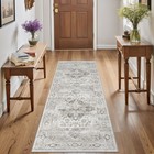 2x6 Washable Runner Rug  Vintage Non Slip Hallway Rug Ivory gray