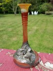 Domar Israel 925 Silver Overlay On Blown Art Glass Vase Antique Vintage