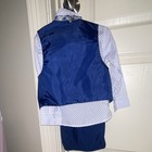 Boys Blue Size 4  4-piece Suit Set Vest Pants Polka Dot Shirt Plaid Bow Tie