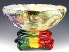 Antique T v Limoges France 14  Large Handpainted Grapes Center Punch Bowl Stand