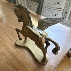 Vintage Mid Century Brass Pegasus Flying Horse Mounted Brass Base Great Patina  