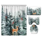 4 Pcs Winter Christmas Landscape Shower Curtain Sets With Rugs Snowy Forest W   