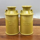 Vtg Salt Pepper Shakers Golden Yellow Vintage Aluminum Milk Can 1980s Farmhouse